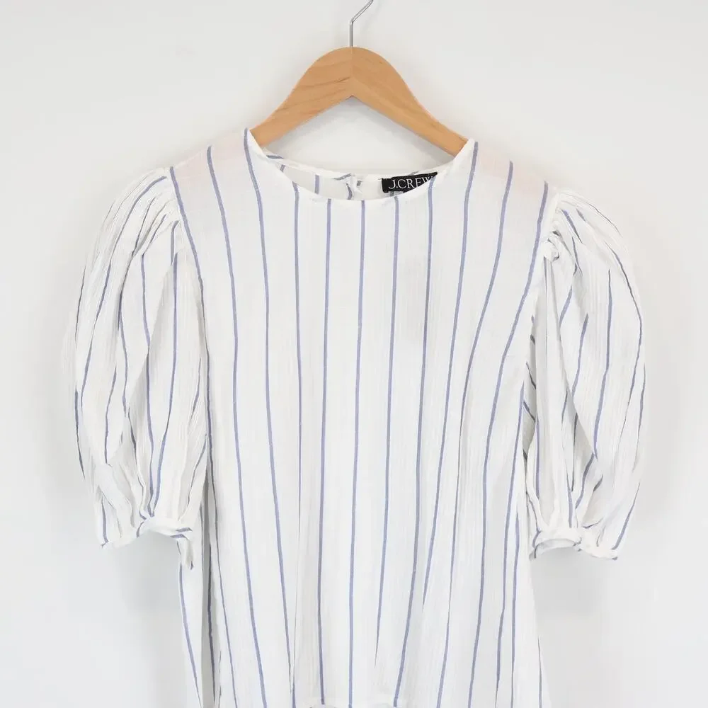 J.Crew Puff Sleeve Stripe Sheer Gauze Ivory Top Size Small NWT